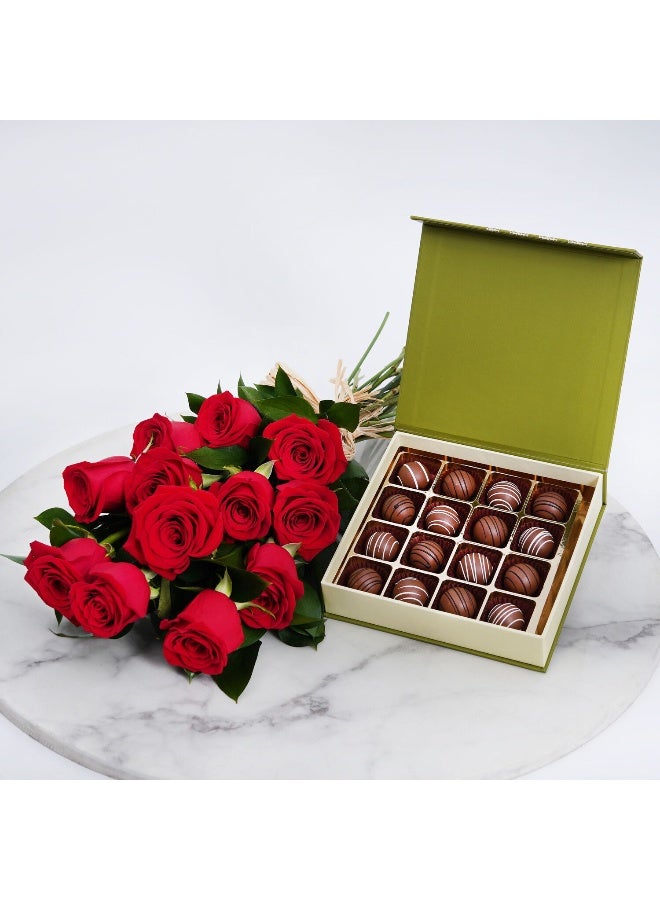 Chocolates N Hand Tied Red Rose Bouquet