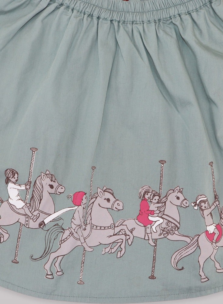 Belle & Boo Reversible Carousel Skirt/Teal- 4-5 Years