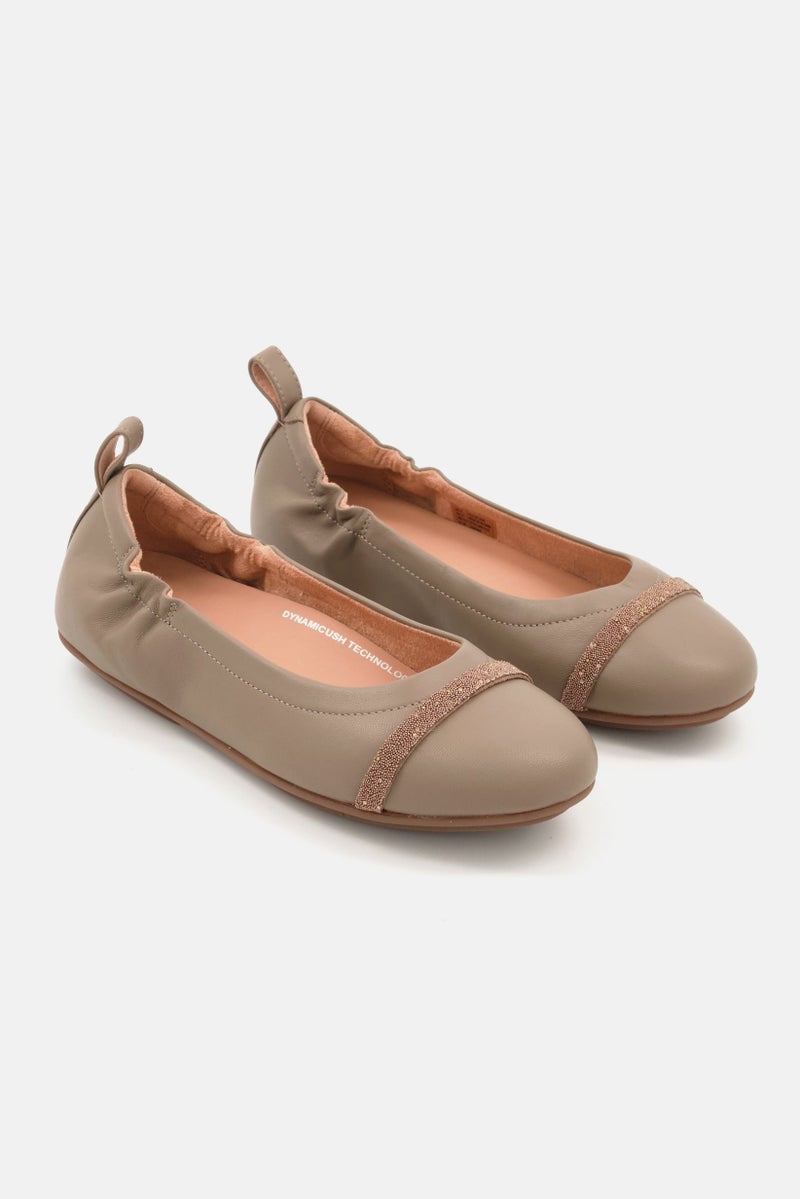 Women Slip On Leather Ballet Flats Shoes, Minky Grey