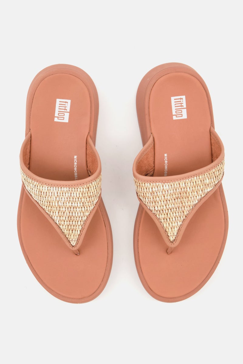 Women Slip On  Woven Toe-Post Sandals, Tan/Ivory