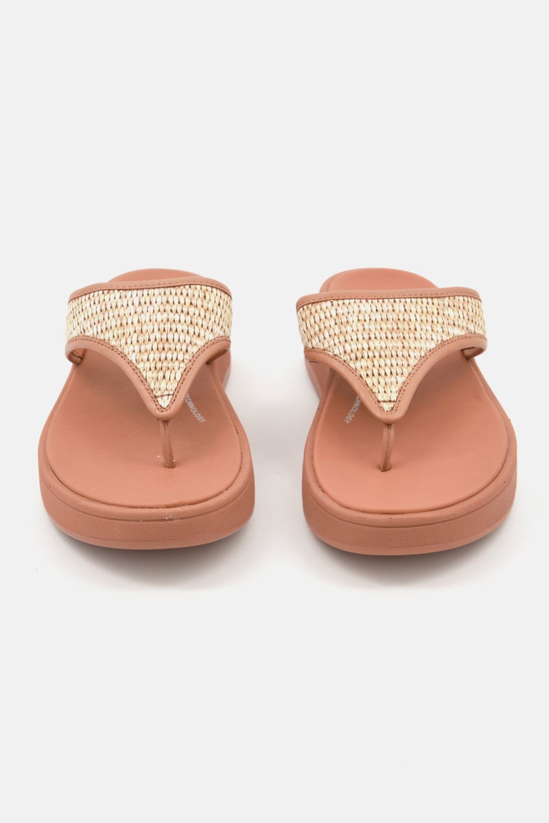 Women Slip On  Woven Toe-Post Sandals, Tan/Ivory