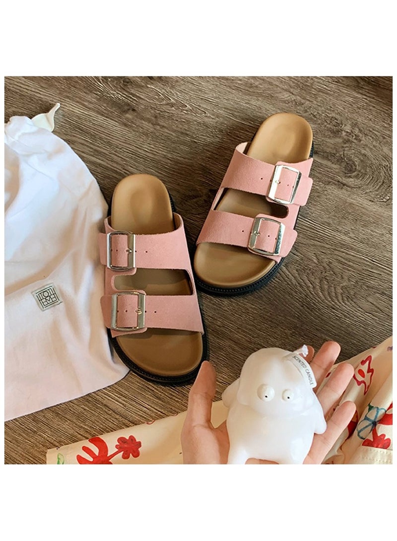 Women's Summer Sandal Slippers Holiday Retro Casual Thick Bottom Double Buckle Strap Slippers Outer Wear