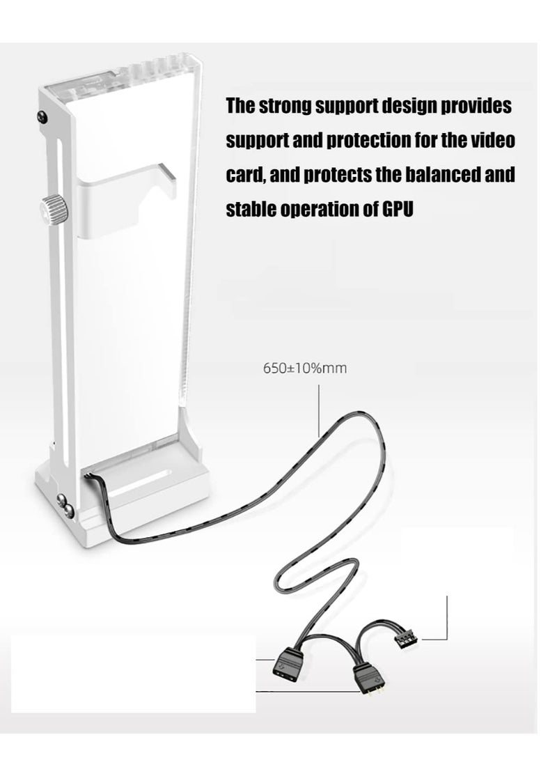 ARGB 3-Pin GPU Support Bracket with Magnetic Base, Adjustable Height and Length, Graphics Card Holder with 5V LED Lighting (White) for Enhanced GPU Stability.