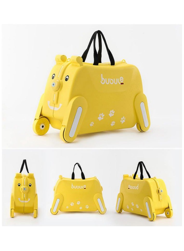 Cute Kids Trolley Bag Dog Shape Kid Toy Travel Luggage 1-8 age (Yellow)