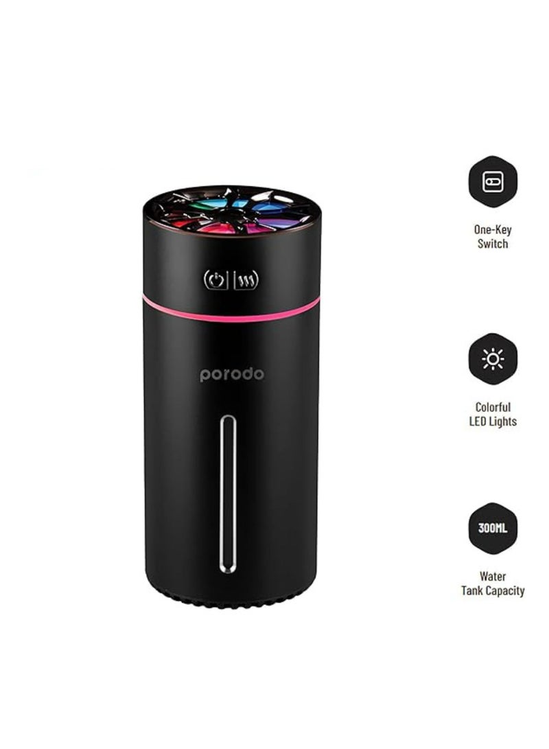 Porodo Lifestyle Portable Air Diffuser( Sceneted Car Cool Mini Humidifier) Essential Oils+ LED Lightning _Black