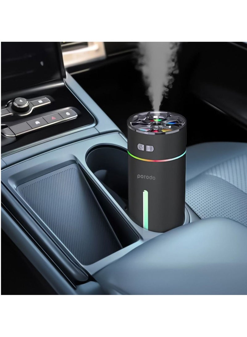 Porodo Lifestyle Portable Air Diffuser( Sceneted Car Cool Mini Humidifier) Essential Oils+ LED Lightning _Black