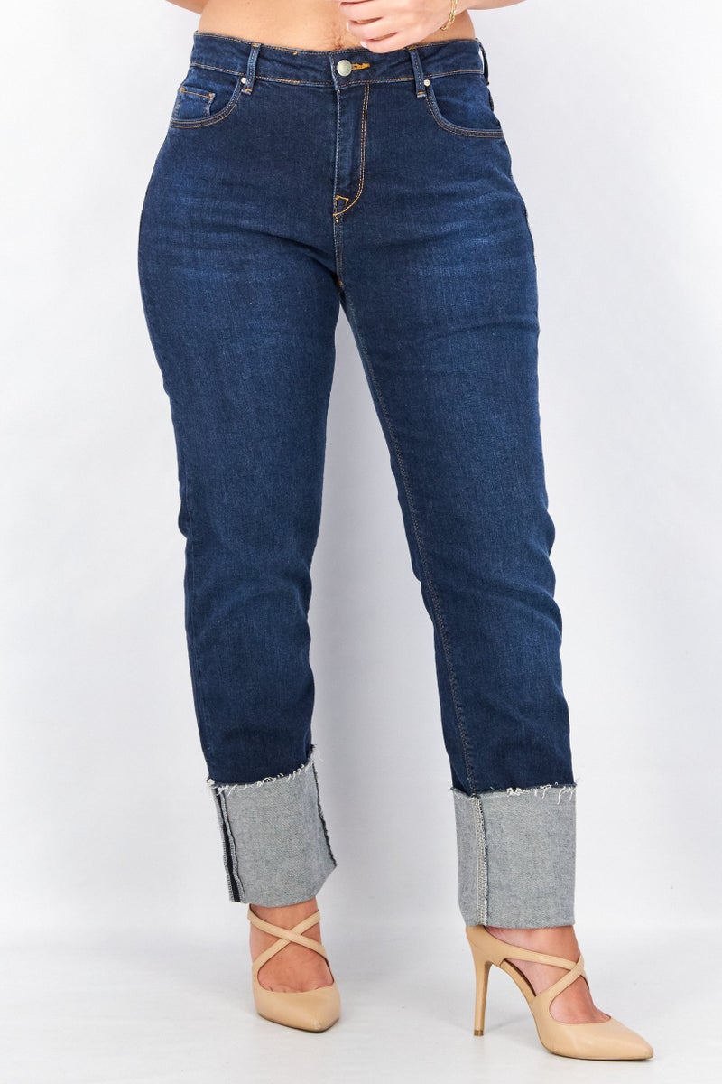 Women Regular Fit Dark Wash Stretchable Denim, Navy