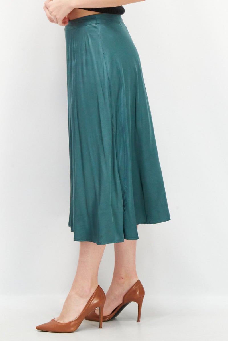 Women Solid Midi Skirt, Green