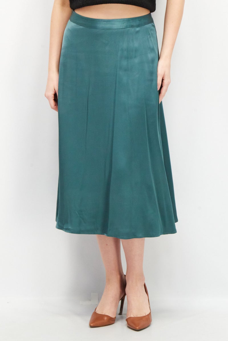 Women Solid Midi Skirt, Green