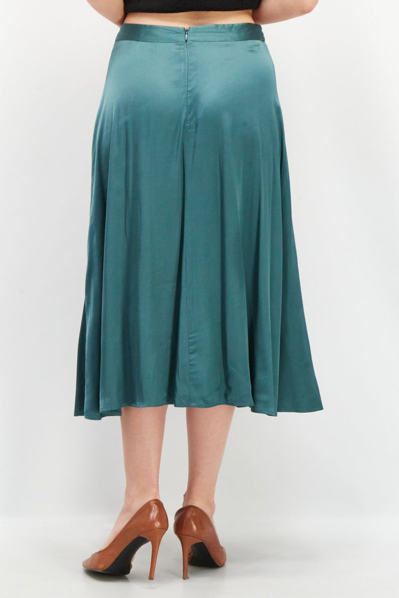 Women Solid Midi Skirt, Green