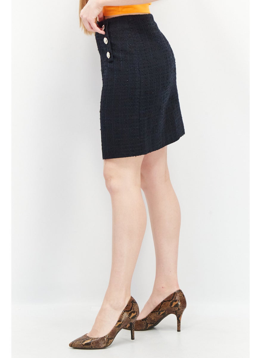 Women Regular Fit Textured Mini Skirt, Navy