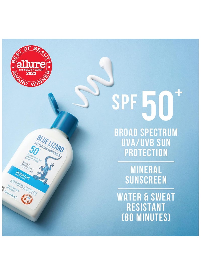 Blue Lizard Sensitive Mineral Sunscreen  No Chemical Actives  SPF 50+ UVA/UVB Protection 5oz