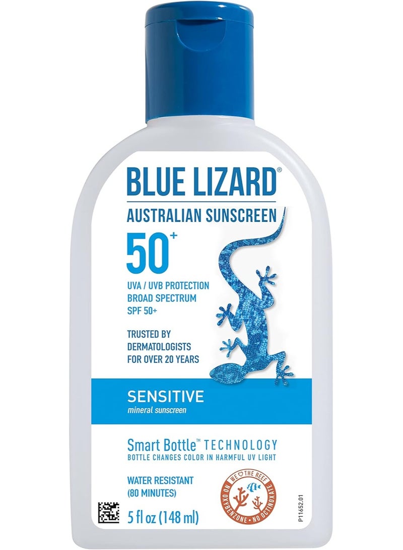 Blue Lizard Sensitive Mineral Sunscreen  No Chemical Actives  SPF 50+ UVA/UVB Protection 5oz