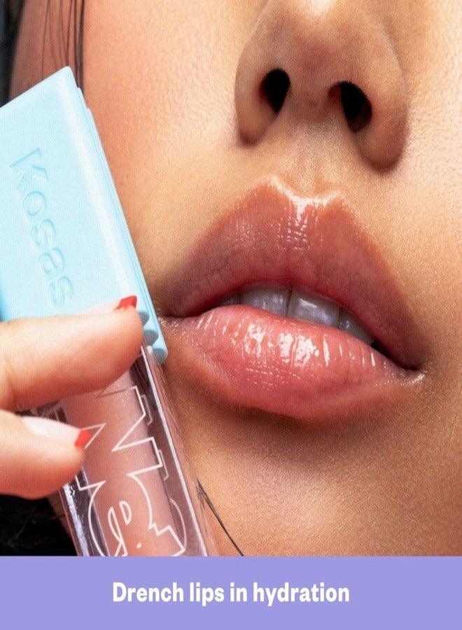 KOSAS Wet Lip Oil Plumping Peptide Lip Treatment Gloss,  Jellyfish - clear 4.6ml - Hydrating, Nourishing, and Glossy Finish