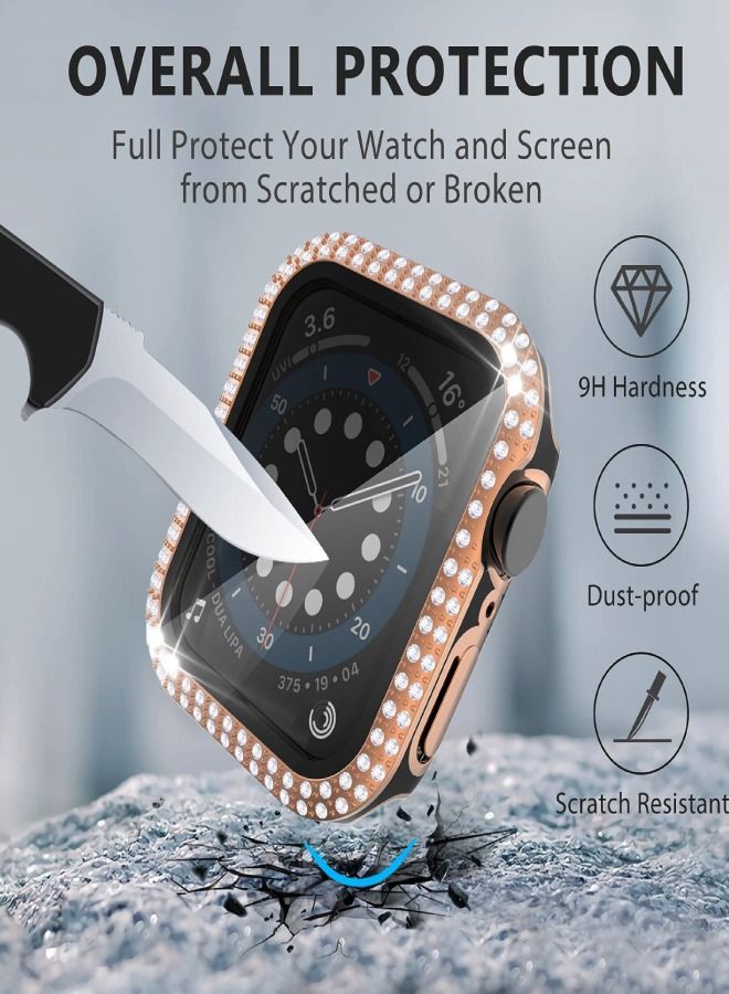 Smartwatch Luxury Anti Shock Screen Protector Cover Case Sensitive Touch Tempered Glass Screen Protector Two Tone Color Double Row Glitter Crystal Diamonds Apple Watch Series 8 7 45mm Rose Gold /Black