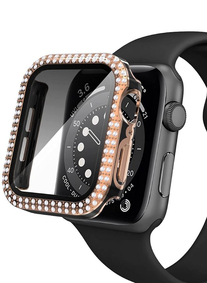 Smartwatch Luxury Anti Shock Screen Protector Cover Case Sensitive Touch Tempered Glass Screen Protector Two Tone Color Double Row Glitter Crystal Diamonds Apple Watch Series 8 7 45mm Rose Gold /Black