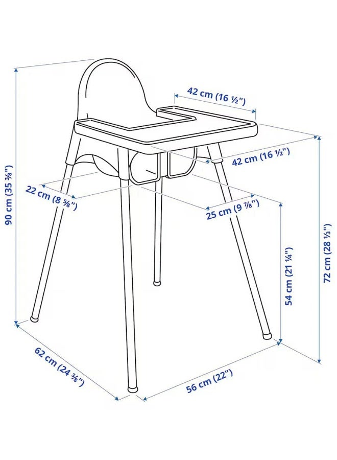 Junior High Chair with Tray - White