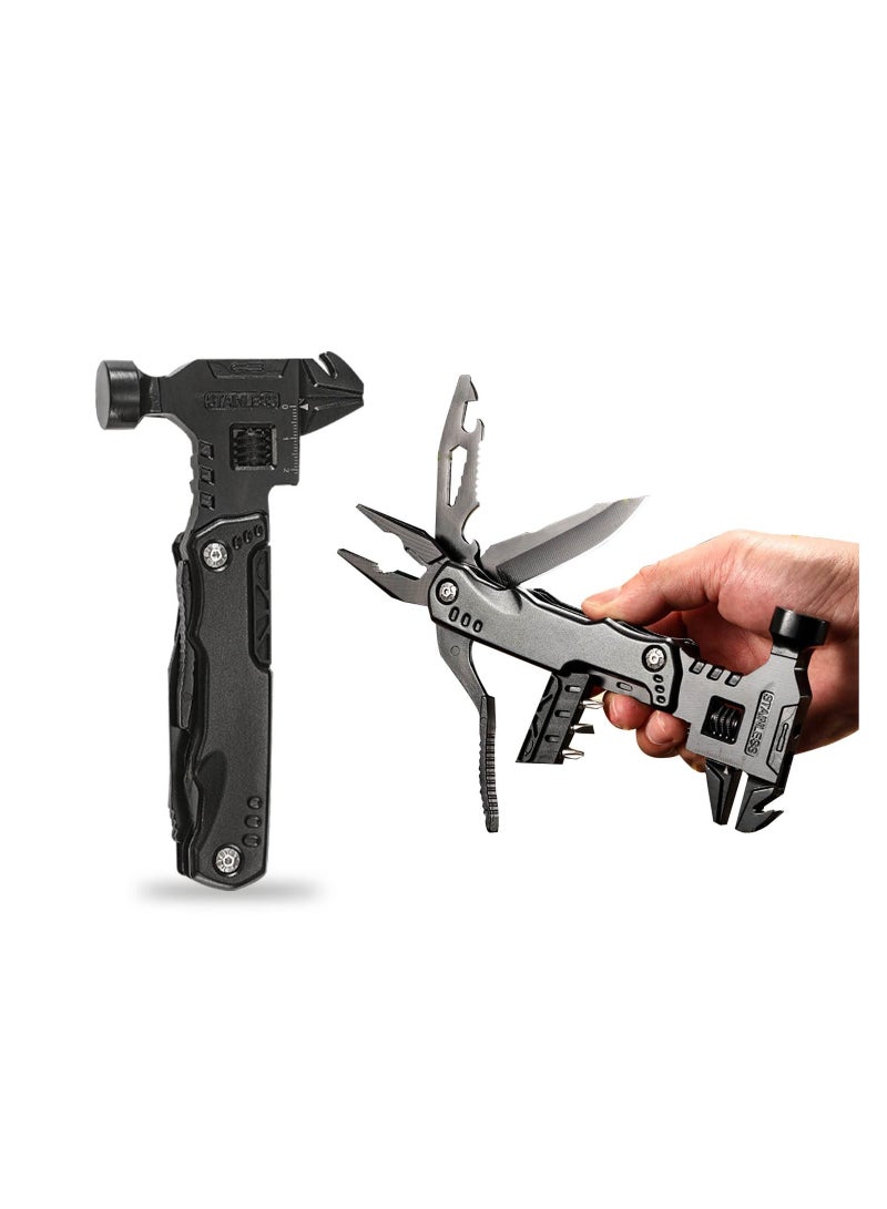 16-in-1 Multi-Tool Hammer for Camping and Outdoor Survival, High Carbon Stainless Steel Multi-Tool with Hammer, Perfect Father's Day Gift for Adventurers and DIY Enthusiasts.