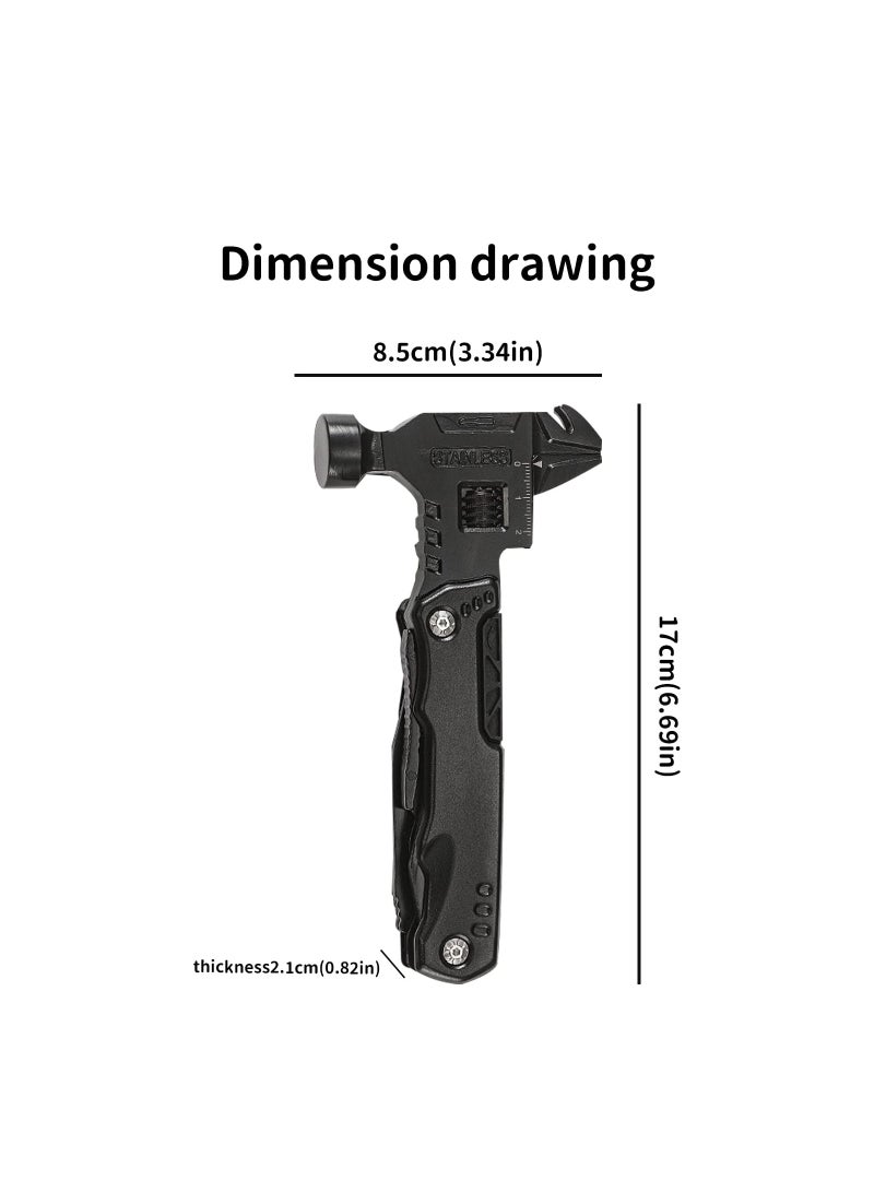 16-in-1 Multi-Tool Hammer for Camping and Outdoor Survival, High Carbon Stainless Steel Multi-Tool with Hammer, Perfect Father's Day Gift for Adventurers and DIY Enthusiasts.