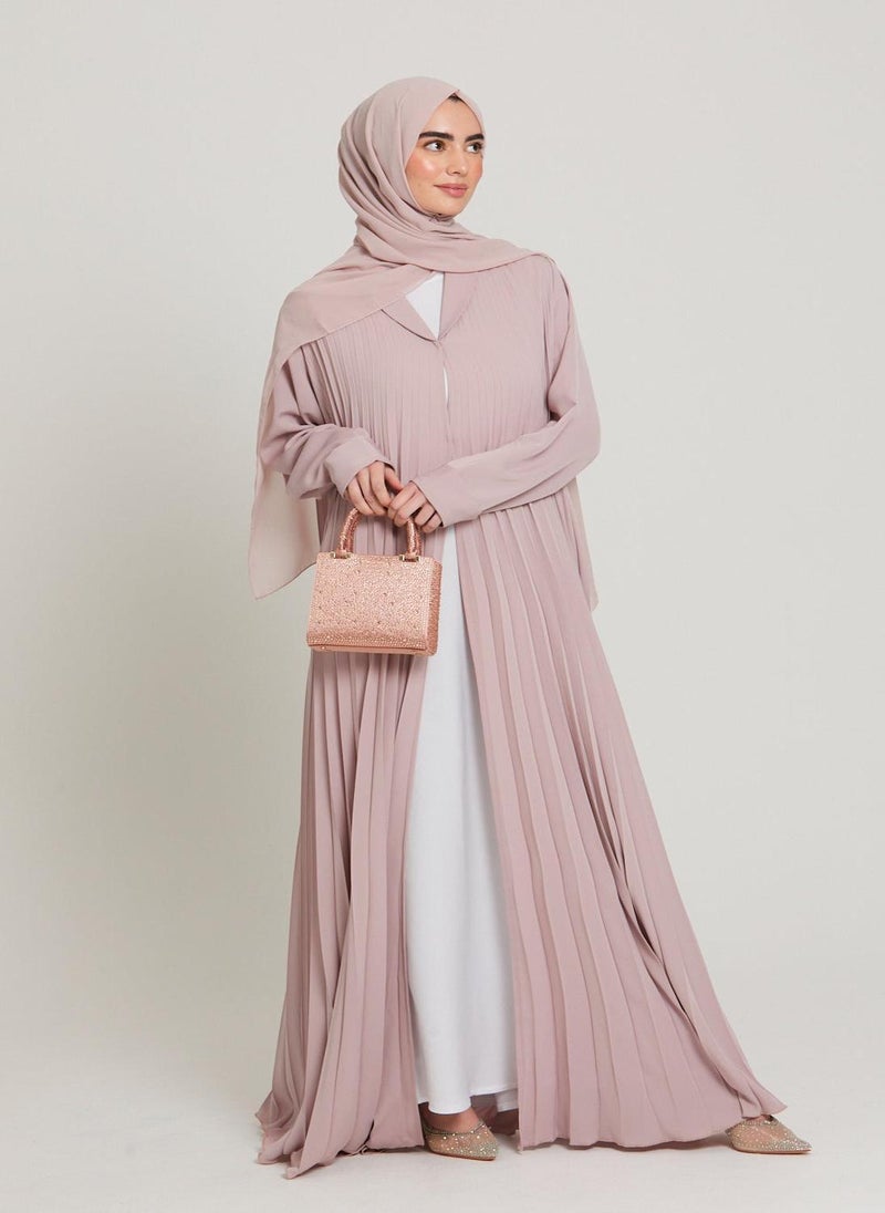 Pink Cuff Sleeves Pleated Women's Abaya with Hijab