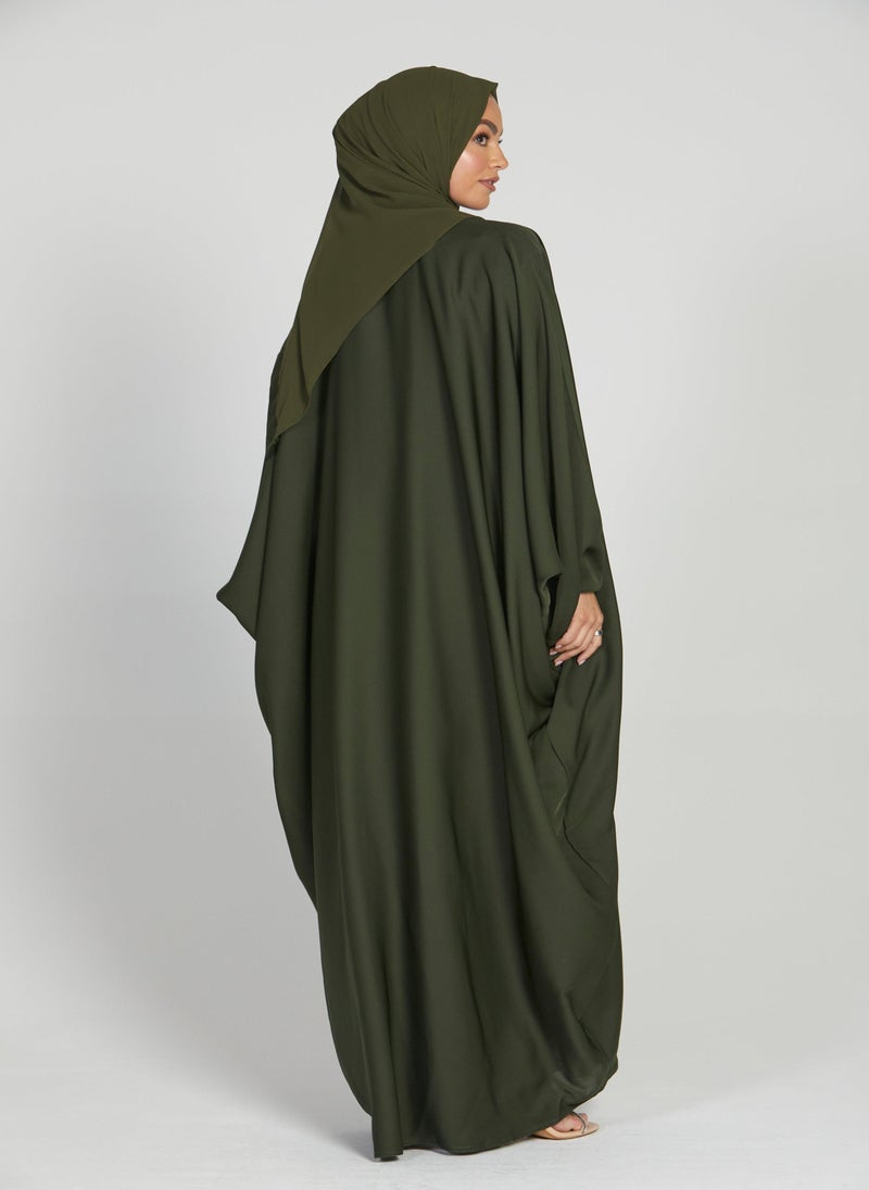 Green Nida Butterfly Abaya with Hijab