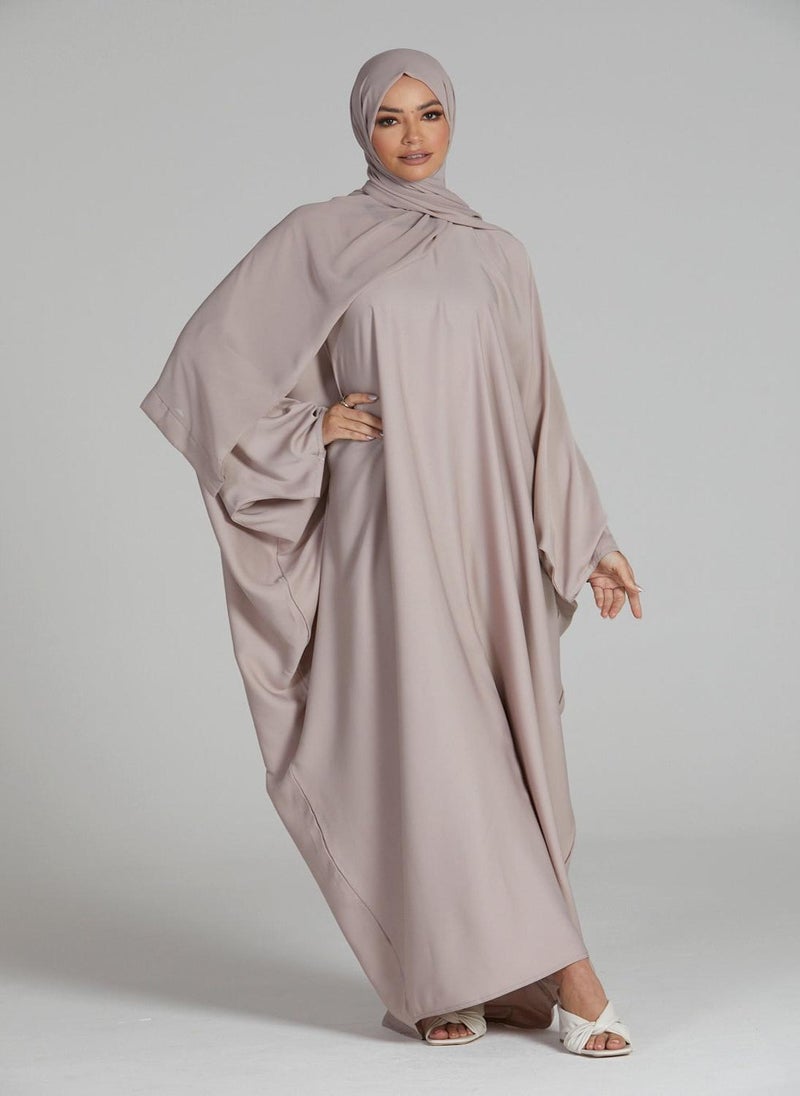 Beige Batwing Sleeves Satin Women's Abaya with Hijab