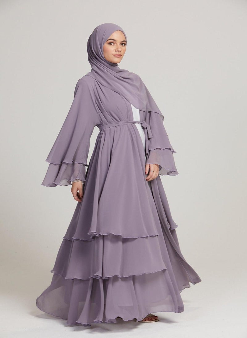 Purple Flare Sleeves Tiered Women's Abaya with Hijab