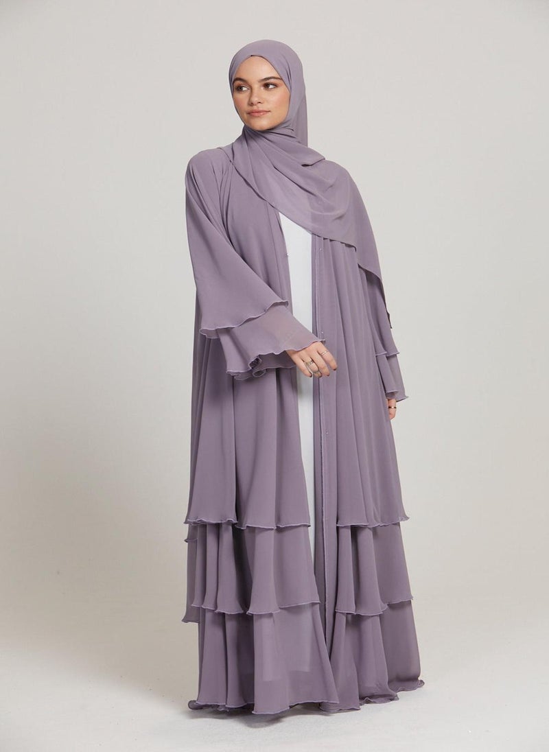 Purple Flare Sleeves Tiered Women's Abaya with Hijab