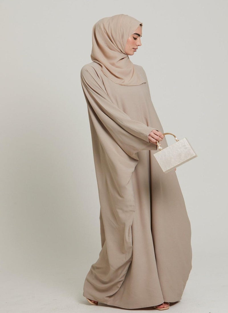 Beige Nida Butterfly Abaya with Hijab