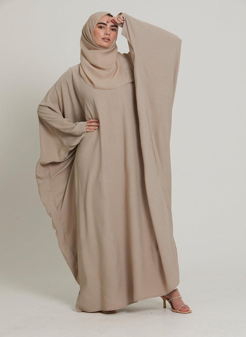 Beige Nida Butterfly Abaya with Hijab