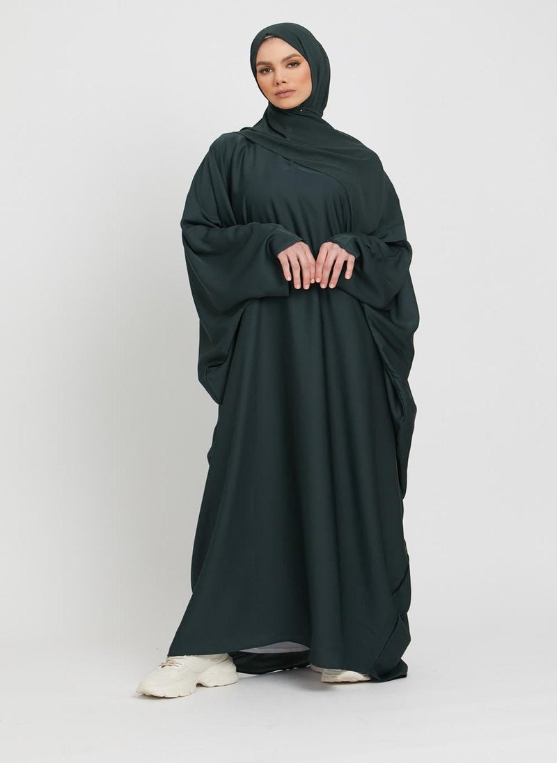 Green Nida Butterfly Abaya with Hijab