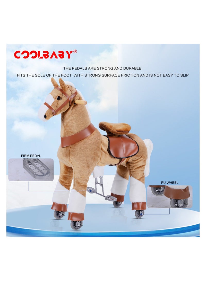 COOLBABY Ride on Horse Toy Riding Horse Plush Animal Toy with Wheels Walking Horse Toy Kids Ride on Toy for 5-12 Years Old