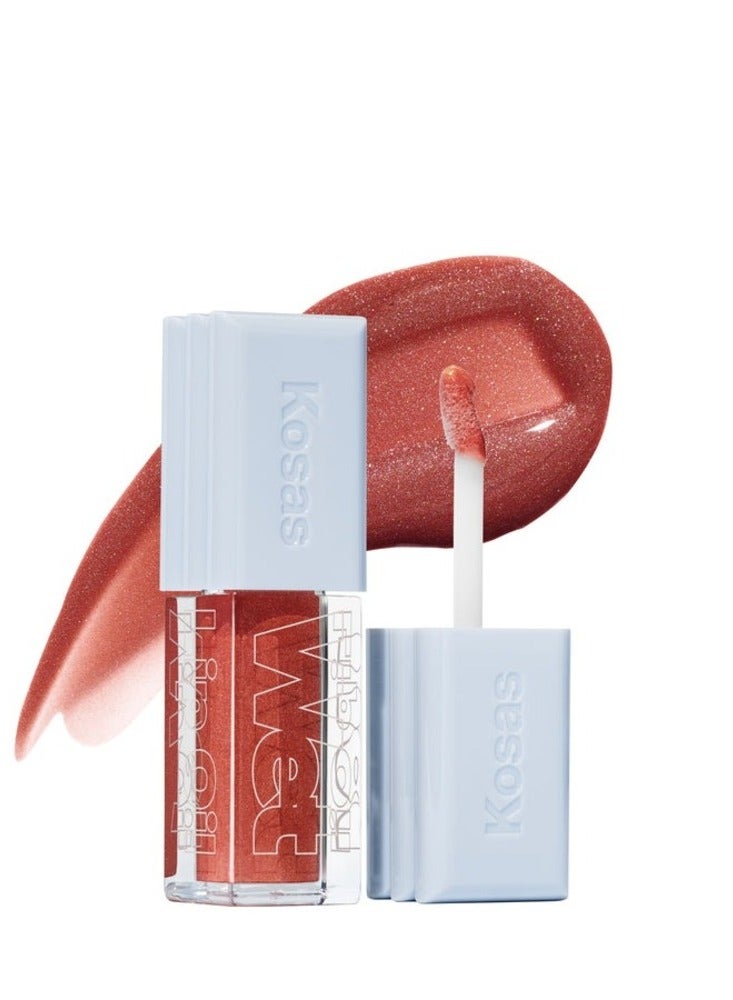 KOSAS Wet Lip Oil Plumping Peptide Lip Treatment Gloss, Dip - Bikini Nude 4.6ml - Hydrating, Nourishing, and Glossy Finish