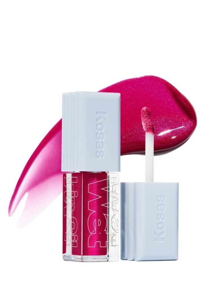 KOSAS Wet Lip Oil Plumping Peptide Lip Treatment Gloss, Fruitjuice - Magenta 4.6ml - Hydrating, Nourishing, and Glossy Finish