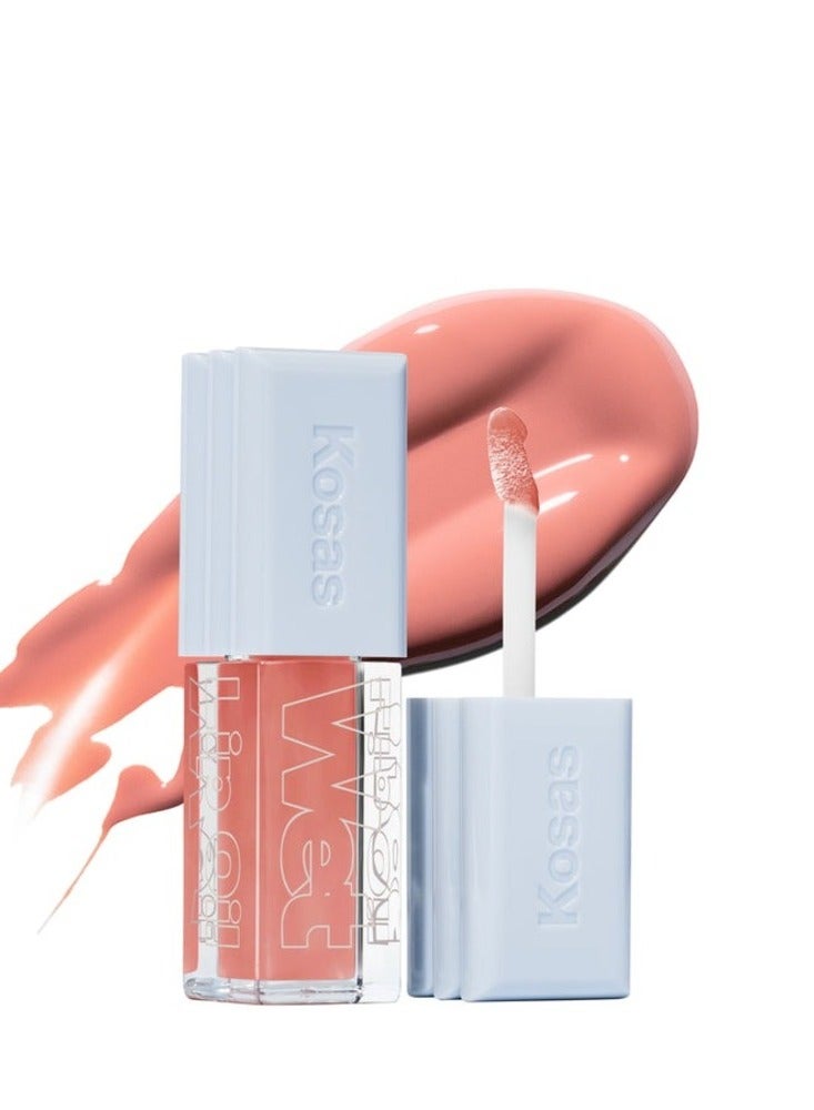 KOSAS Wet Lip Oil Plumping Peptide Lip Treatment Gloss, Revealed - Soft Warm Pink 4.6ml - Hydrating, Nourishing, and Glossy Finish