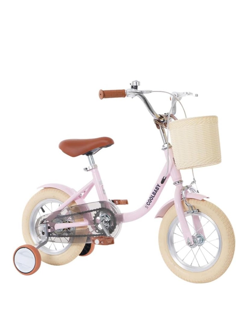 COOL BABY Princess children's bicycles are suitable for children aged 2-5 Children's bicycles with adjustable height with storage baskets and auxiliary wheels