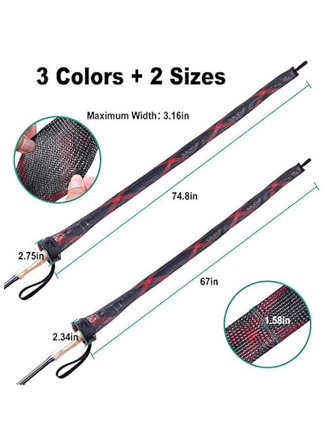 Fishing Rod Socks 67inches/74.8inches Fishing Rod Sleeve - Braided Mesh Rod Cover Protector Pole Gloves for Bait Casting Sea Fishing Rod