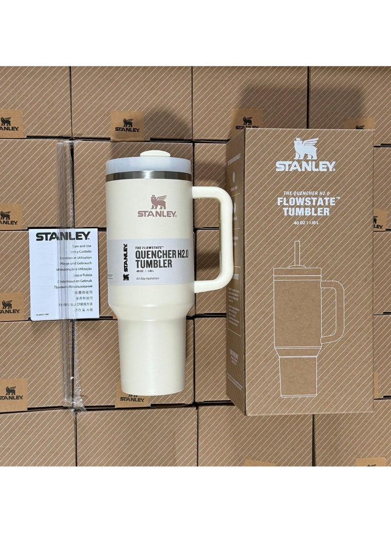 Stanley Quencher H2.0 FlowState Stainless Steel Vacuum Insulated Tumbler with Lid and Straw, Paired with Non-Slip Silicone Cover, Great for Water, Iced Tea or Coffee, Smoothie and More, 40 OZ