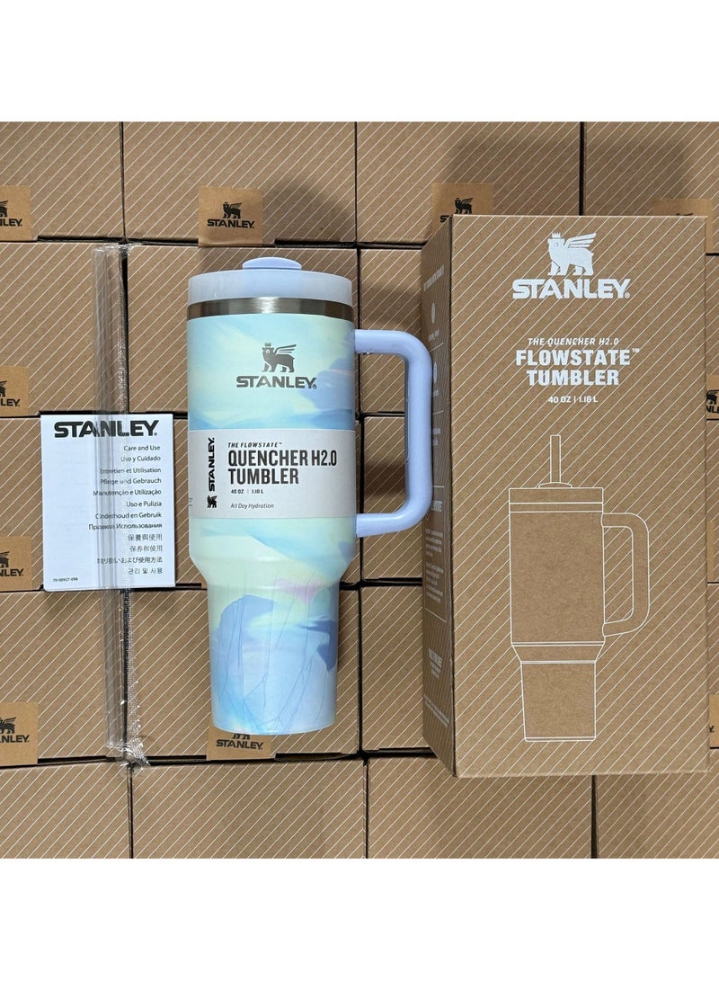 Stanley Quencher H2.0 FlowState Stainless Steel Vacuum Insulated Tumbler with Lid and Straw, Paired with Non-Slip Silicone Cover, Great for Water, Iced Tea or Coffee, Smoothie and More, 40 OZ