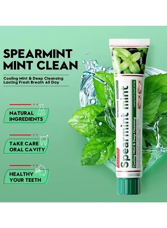 Spearmint mint Toothpaste，Fresh Toothpaste, Whitening Toothpaste , Clean Mint Toothpaste for Bad Breath, Helps Fight Cavities, Whitens Teeth, and Freshens Breath 100g