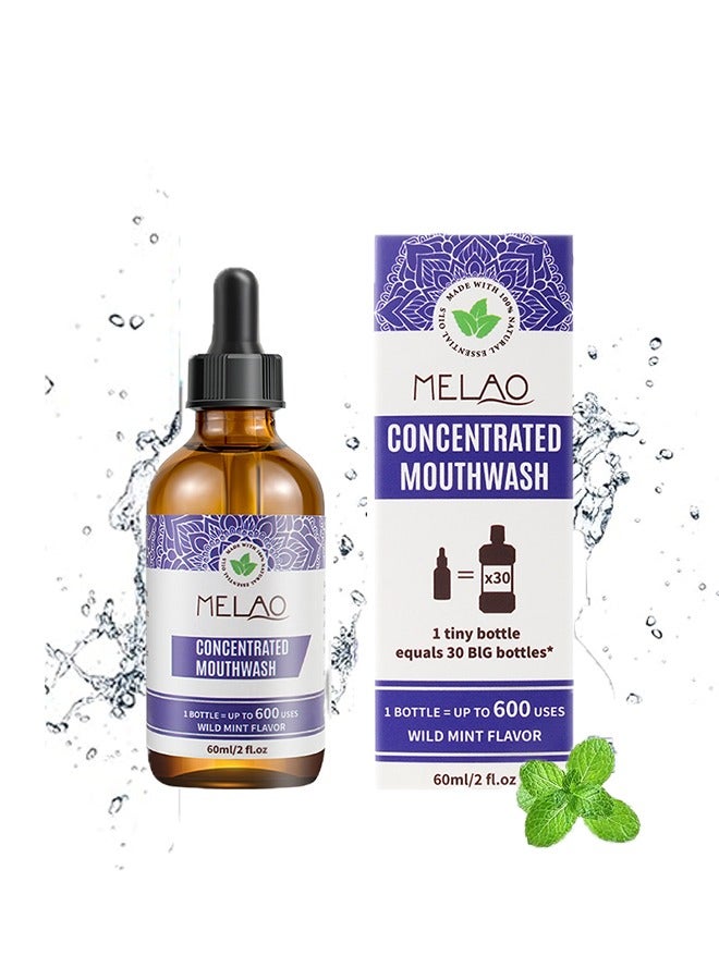 Concentrated Mouthwash Fluoride-Free, Mint Mouthwash with Natural Essential Oils, Supports 600 Rinses, Aids in Fresh Breath 60ml