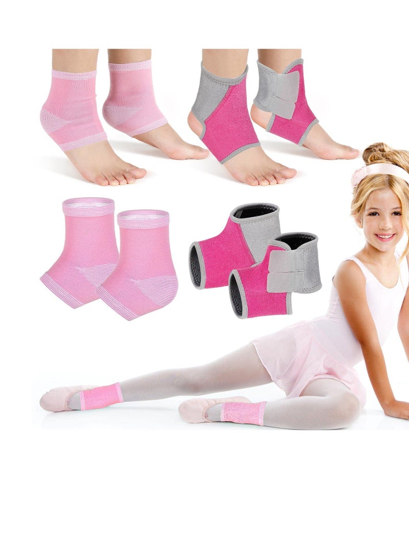 2 Pairs Kids Ankle Brace Set - Knitted Compression Socks for Foot Support, Injury Prevention, and Stabilization - Ankle Sleeve Protector in Pink for Active Children.