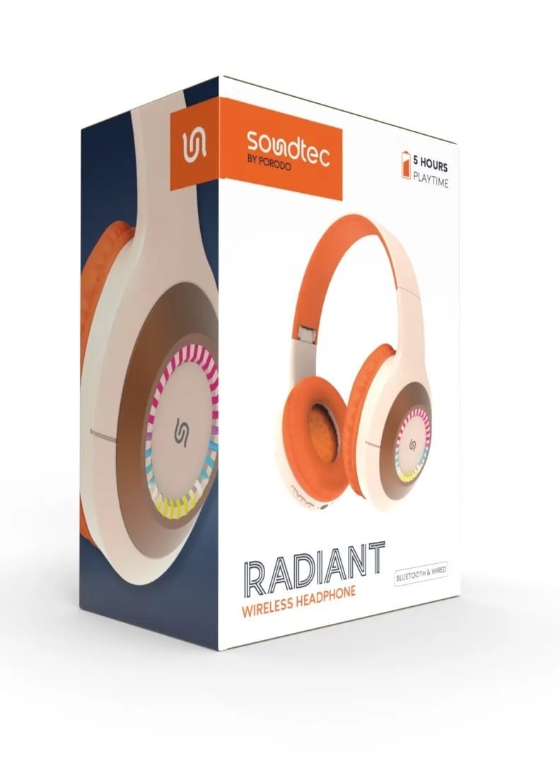 Radiant Wireless Headphone With LED Lights and 5 Hours Working Time / Bluetooth and Wired - Beige/Orange