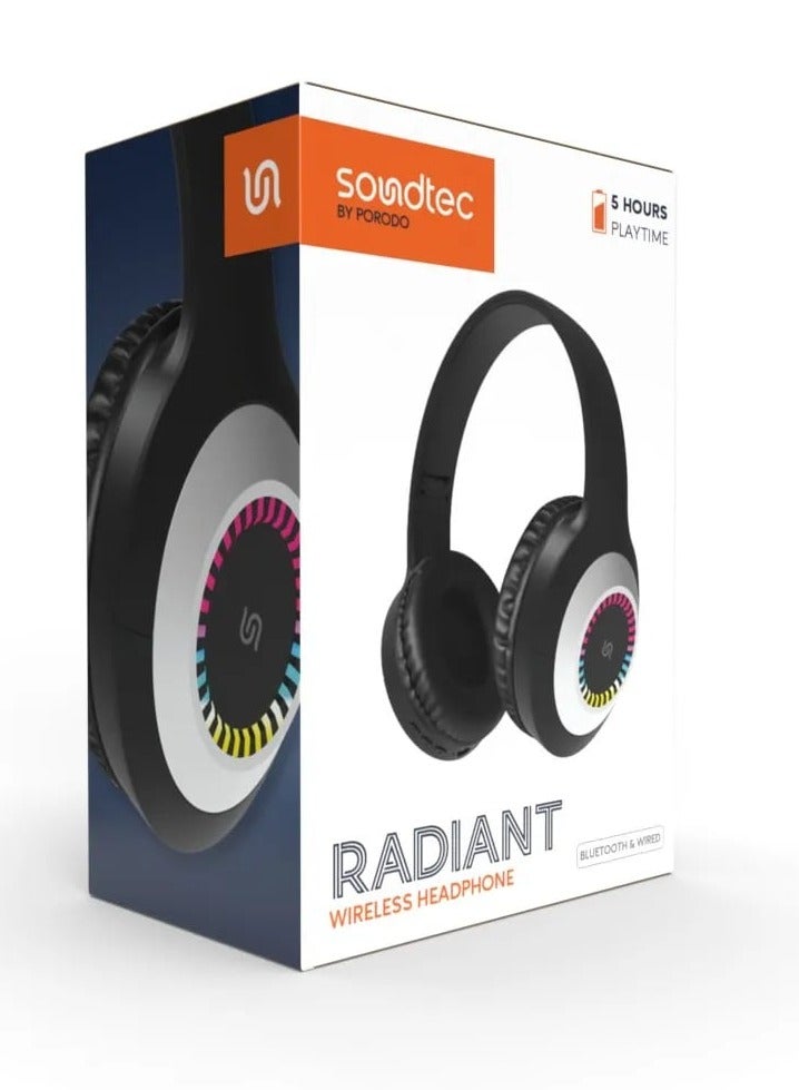 Radiant Wireless Headphone with LED Lights and 5 Hours Working Time / Bluetooth and Wired - Black