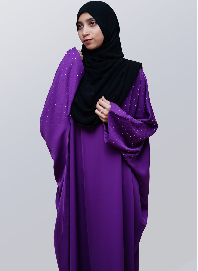 Purple Farasha Style Abaya with Simple Hand Work Design