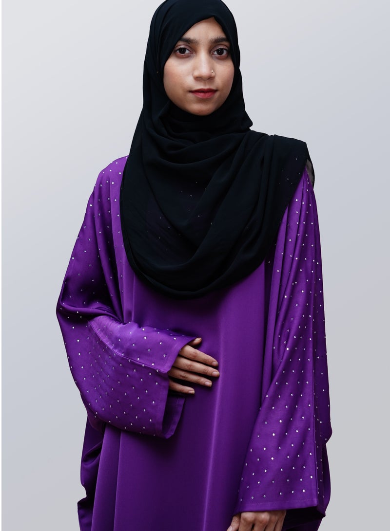 Purple Farasha Style Abaya with Simple Hand Work Design