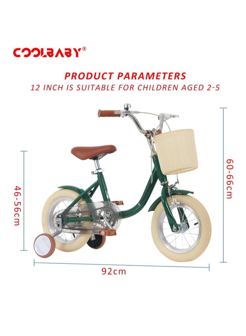 COOLBABY Princess Kids Bike for 2-5 Years Old Height Adjustable with Storage Basket and Training Wheels