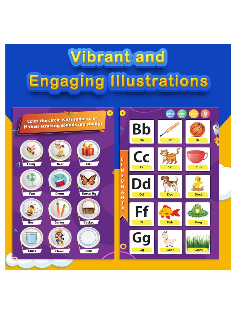 Phonics Sounds Book: Vowels, Consonants, Blends & Syllables | English Learning Toy for 3+ Kids | Musical Songs & Audio Stories