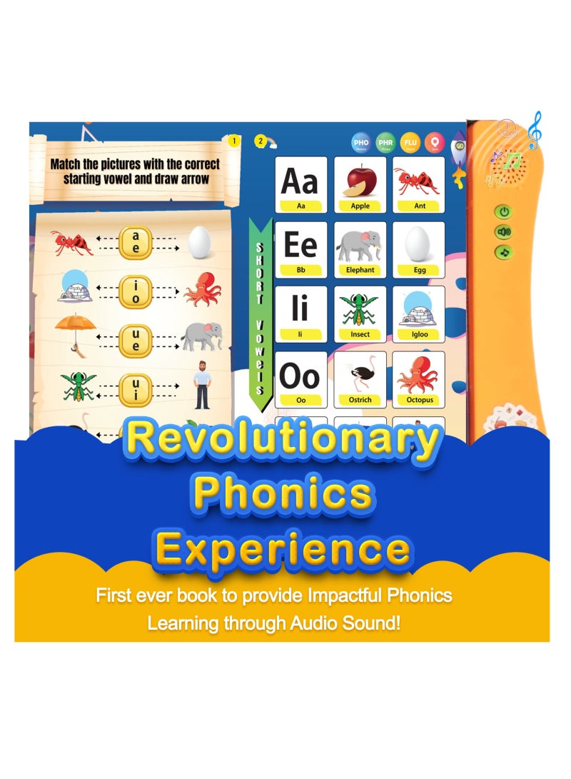Phonics Sounds Book: Vowels, Consonants, Blends & Syllables | English Learning Toy for 3+ Kids | Musical Songs & Audio Stories