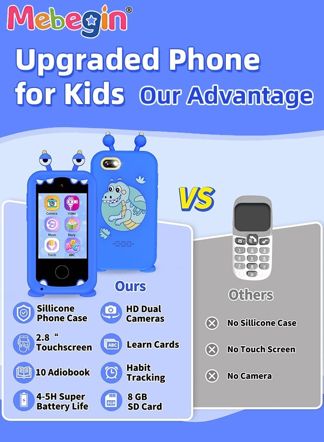 2.8 Inch Kids Educational Smartphone with 8GB SD Card Lanyard, Multi-functional Toddler Phone, with Dual Camera, Game, Music Player, Travel Toy Preschool Learning Toy for Kids Birthday Gift Aged 3+
